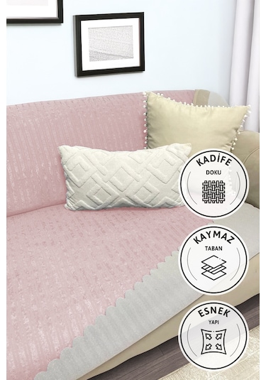 Kaymaz Taban Süngerli Kadife Koltuk - Çekyat Örtüsü 170x210 - Pud Pudra