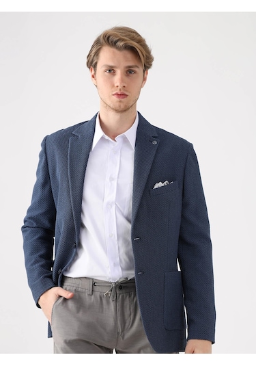 Dufy Mavi Erkek Slim Fit Mono Yaka Ceket - 95376 Mavi