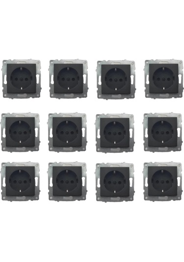 Ovivo Grano Siyah Topraklı Priz 12'li Paket Çerçevesiz Mekanizm