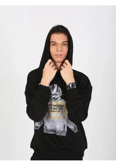 Erkek Çocuk Kapüşonlu Not Hoodies Yazılı Sweatshirt-15230 Siyah