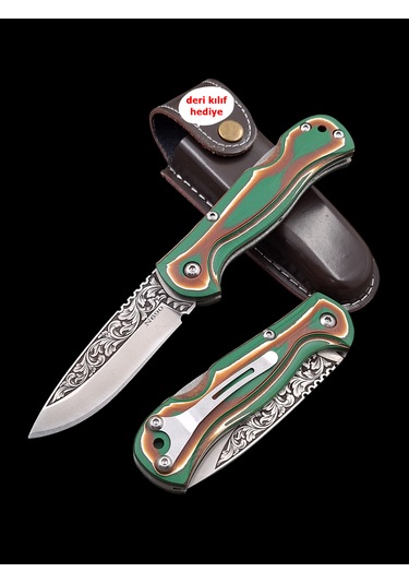 Bıçakcenneti Gravürlü N690 Böhler Çelik Klipsli Kilitli Yaylı Cep Çakısı Yeşil