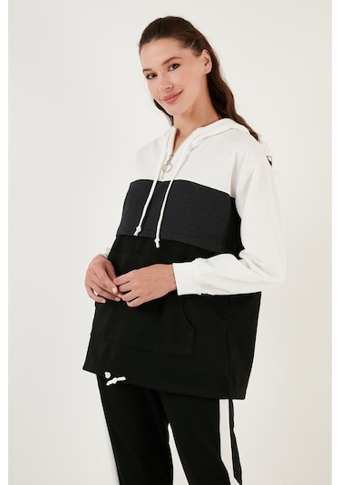 Lela Renk Bloklu Regular Fit Kapüşonlu Spor Bayan Takım 5863835 Antrasit