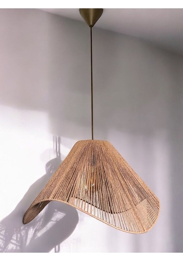 Hasır El Yapımı Bohem Büyük Asimetrik Şekilli Rustik Avize Kahverengi