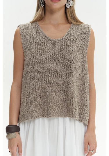 Mai Collection Mai Studios Co. Knitle Rahat Kalıp Triko Vizon Crop Vizon