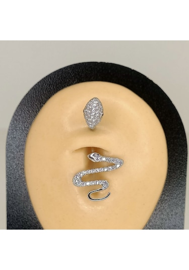 Aya Tasarım Gümüş Renk Yılan Model Göbek Piercing