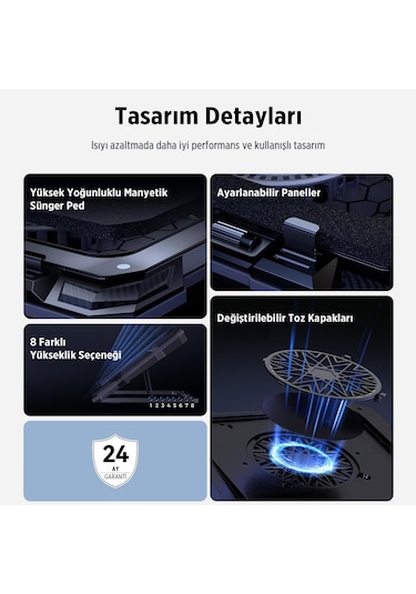 Juo Yeti 2200rpm Rgb Işıklı Led Display Gaming Laptop Notebook Soğutucu Stand