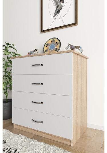 Ae 1045 Açelya 4 Çekmeceli Lüks Şifonyer Komodin Beyaz/sonomo