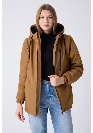 Montland Kadın Taba İçi Kürklü Su Ve Rüzgar Geçirmez Kapüşonlu Kışlık Mont Taba