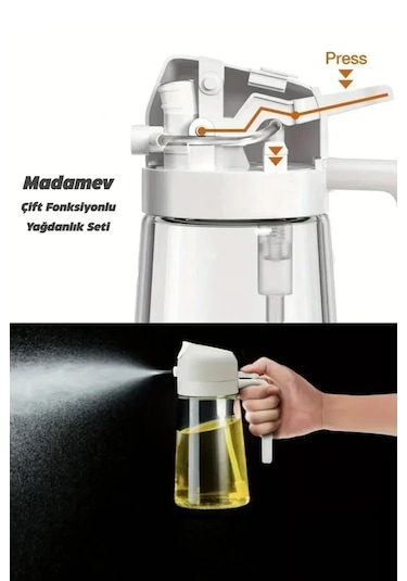 2 Adet Çift Fonksiyonlu Cam Yağdanlık Şişe Sprey Ve Dökme Beyaz