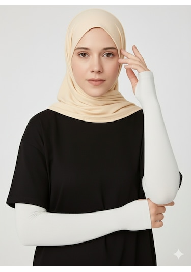 Pratik Tesettür Kolluk Penye Namaz Kolluğu Düz Beyaz