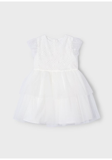 Mayoral 3914 Kız Çocuk Ekru Tüllü Elbise Ekru