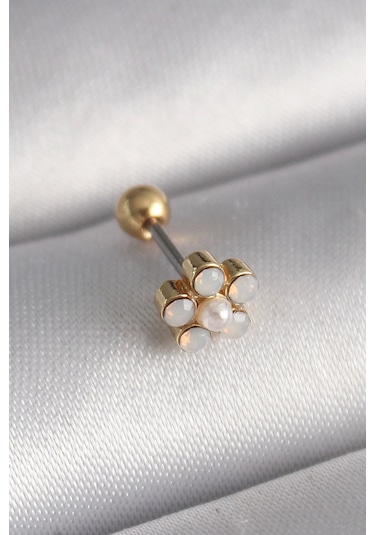 316l Çelik Gold Renk Zirkon Taşlı Çiçek Model Tragus Piercing Çok Renkli