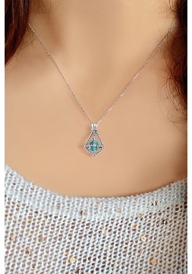 Pırlanta Safir Taşlı Altın Kolye 14 Ayar