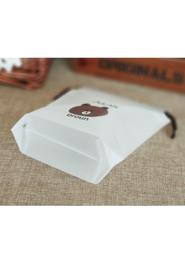 Suofeng Beyaz Mat Renkli 16x20 Cm Ayı Desenli Eva Telli Çanta - Giyim Ayakkabı Paketi, Kozmetik Saklama Torbası Beyaz