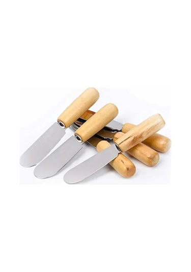 Mybru Terayağ Bal Çikolata Bıçağı, 6 Lı Ahşap Saplı Kahvaltı Spatulası Metal
