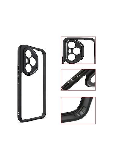 Honor 400 Pro Kılıf Kamera Korumalı Şeffaf Arka Yüzey Mkst New Roll Kapak - Siyah Siyah Siyah