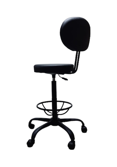 Laboratuvar Taburesi Çemberli Sırtlıklı Siyah Metal Ayaklı