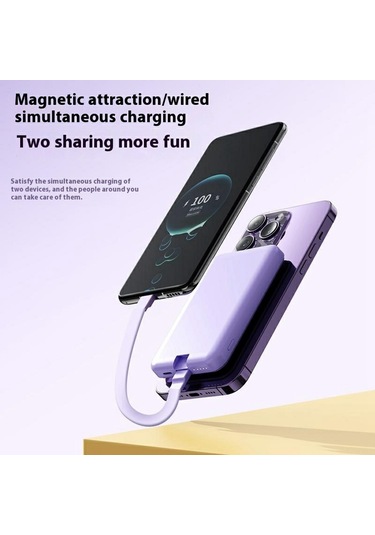 W013 10000mah Güç Bankası 15w Manyetik Telefon Kablosuz Şarj Cihazı, Type-c'den İp Kabloya Mavi