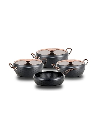 Oms Sirena 7 Parça Granit Tencere Set Bakır Kapaklı 3540 Antrasit