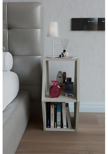 Alpa Ev Mobilya Altıgen Komodin, Modern Başucu Sehpası, Dekoratif Raflı Komodin Kitaplık Traverten