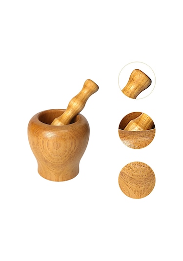 Homyl Mutfak Ahşap Harç Ve Havanya Set Sarımsak Zencefil Açık Kahverengi