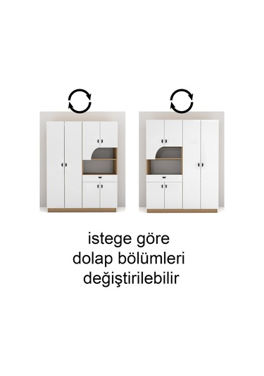 Bianca 6 Kapaklı 1 Çekmeceli Gardırop Beyaz