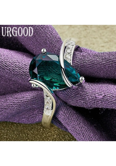 925 Ayar Gümüş Yeşil Aaa Zirkon Yüzük Parti Hediye Moda Takı