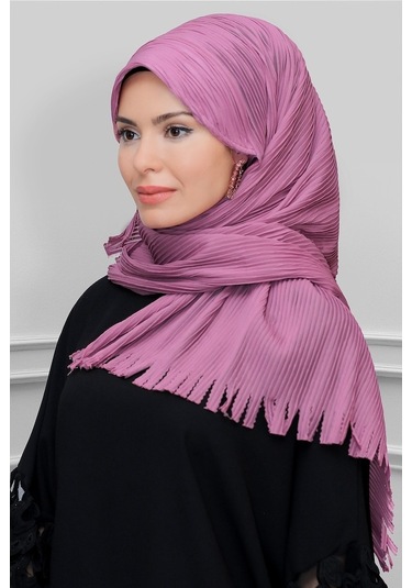 Gül Kurusu Arkadan Bağlamalı Tesettür Eşarp Kesik Elyaf Piliseli (545491466) Gülkurusu