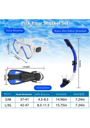 Monozone Yetişkinler İçin Şnorkel Takımı 3parça Set,dalış Gözlüğü
