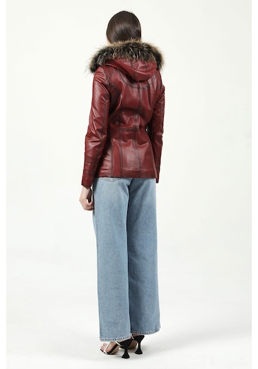 Dericlub Mistral Kadın Kapüşonlu Hakiki Deri Kaban Ök.bordo Ök.bordo Bordo