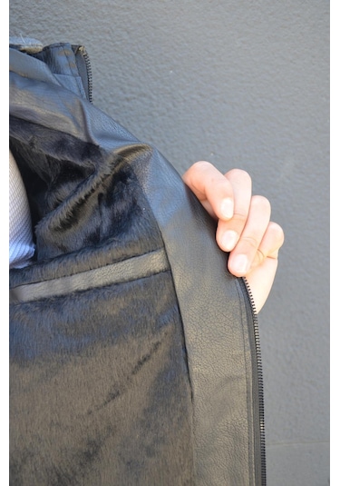 Prifaldi Erkek Kapüşonlu Deri Mont Siyah(554875697)