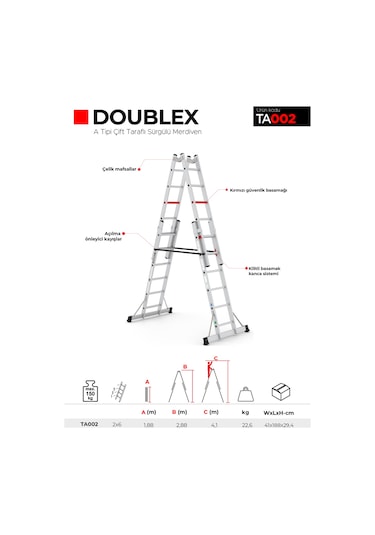 Çağsan TA002 2x6 Basamaklı Doublex A Tipi Çift Taraflı Sürgülü Merdiven