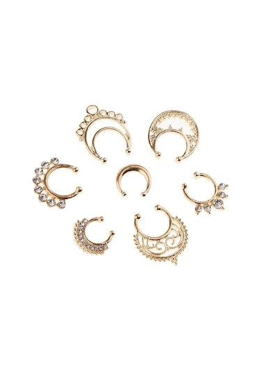 Suntek 21 Parça Kristal Sahte Septum Clicker Burun Altın Altın