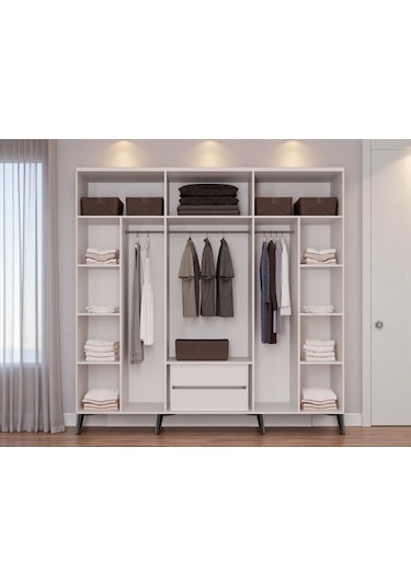 Birce 6 Kapaklı Çekmeceli Mdf Membaran Dolap Gardırop Beyaz