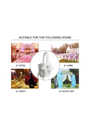 Xiyyadms Beyaz Saten Çiçek Sepeti - Evlilik Çiçekçisi İçin Saçma Sepeti Pmhl-053 22x13.5cm