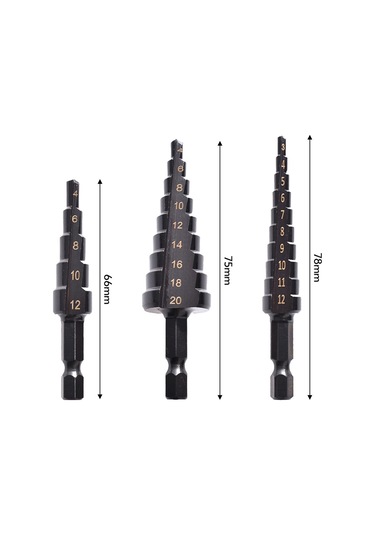Kangvka 3'lü Hss Nitrid Kaplı Siyah Basamaklı Matkap Ucu Seti 3-12, 4-12, 4-20mm Altıgen Saplı Delme Ve Genişletme Aleti - Opp Paketli