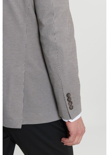 Erkek Vızon 360 Her Yöne Esneyen Slim Fit Dar Kesim Çizgili Kapak Cepli Blazer Ceket Vizon