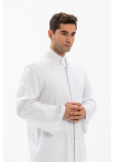 Şile Bezi İnce Erkek Namaz Cübbesi Yazlık Namazlık Pamuk Kumaş Cübbe Beyaz Byz-beyaz Beyaz