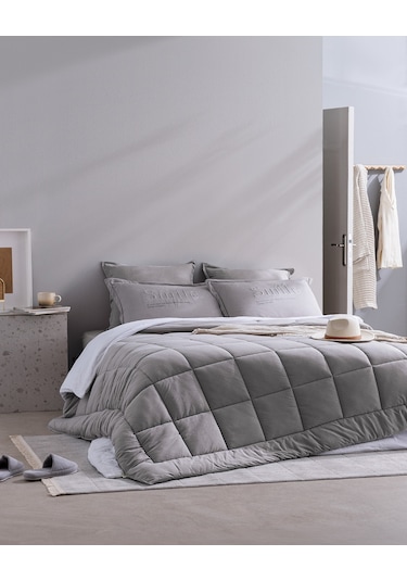 Madame Coco Bobigny Çift Kişilik Pamuklu Supersoft Comforter Set - Gri Gri