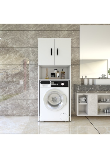 Esmopa Mobilya Çok Amaçlı Banyo Çamaşır Makinası Dolabı Beyaz