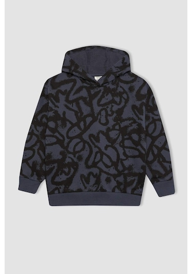 DeFacto Erkek Çocuk Oversize Geniş Kalıp Desenli Kapüşonlu Sweatshirt C0355A823CWAR153 DeFacto Erkek Çocuk Oversize Geniş Kalıp Desenli Kapüşonlu Sweatshirt C0355A823CWAR153