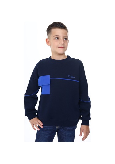 Toontoy Erkek Çocuk Cep Detaylı Baskılı Sweatshirt Lacivert