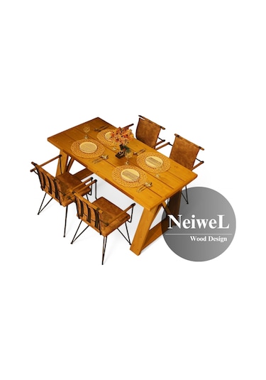 Neiwel Garden Mare Doğal Ahşap Bahçe Yemek Masası-80-140 Açık Ceviz