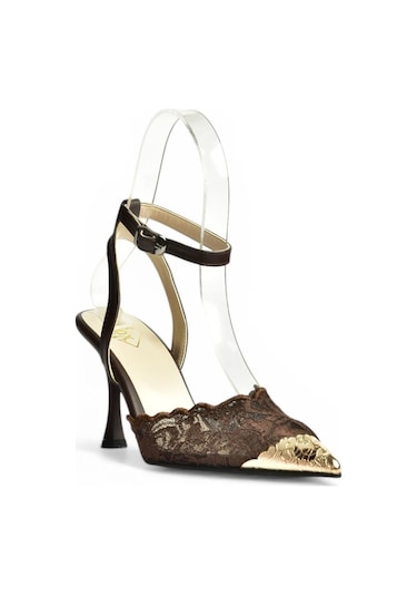 Fox Shoes Y752082806 Kahverengi Dantel İnce Topuklu Kadın Ayakkabı