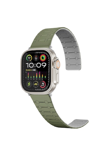 iOs Watch Uyumlu  38mm Zore Krd-111 Çizgili Desenli Silikon Kordon-yeşil