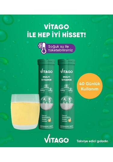 Vitago Multivitamin Mineral İçeren Takviye Edici Gıda 2 x 20 Efervesan Tablet