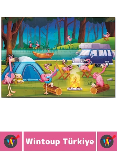 Premium Eğlenceli El Göz Koordinasyon Beceri Geliştirici Çocuk 2x50 Parça Puzzle Flamingo Partisi