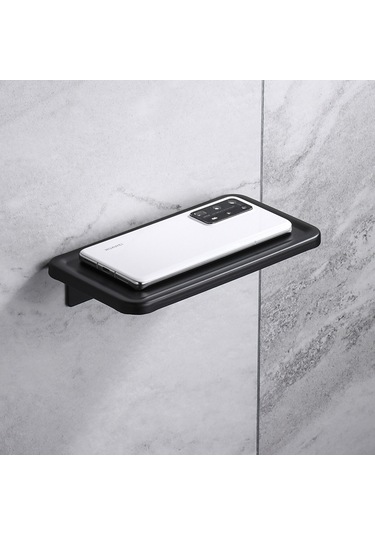 Skycity Banyo Alüminyum Kağıt Torba Tutucu - Telefon Tutucu Fonksiyonu İle, Delme Olmayan/delme İki Kullanıma Uygun, Modern Minimalist Tasarım Siyah G Modeli Diğer