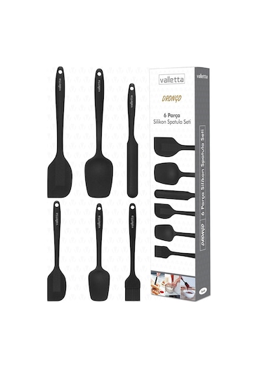 Valletta Drongo 6 Parça Silikon Spatula Seti Siyah