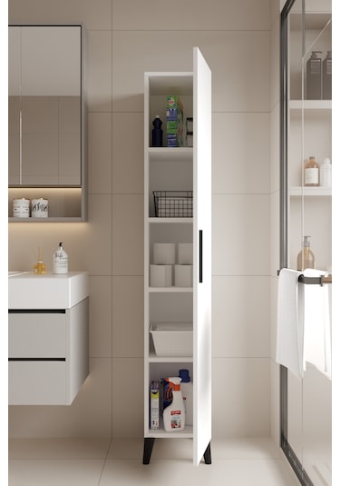 Mundo Tek Kapılı Banyo Dolabı Çok Amaçlı Dolap - Beyaz Beyaz